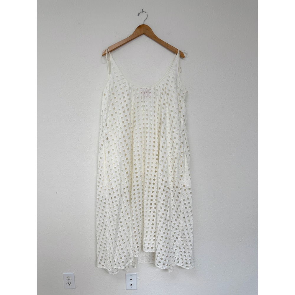 SOLID & STRIPED Womens XL White Eyelet Midi Dress Tie Shoulders Pockets Summer - Picture 7 of 9